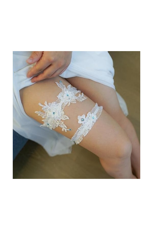 ENUDKON Jarretière de Mariage en Dentelle, Jarretelles à Fleurs en Strass for Femmes, Accessoires de Jambe de mariée, Anneau 