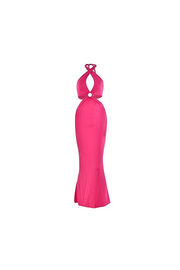 Mini Jupe Courte Sexy Transparente Rouge avec Sangle à Nouer Robe Longue Moulante Hot Pink, S 