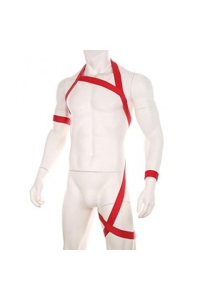 CHOUBAGUAI Bretelles Sexy pour Hommes Une pièce Poitrine Bretelles sous-vêtements avec Brassard Bracelet Ensemble-Rouge Ensem
