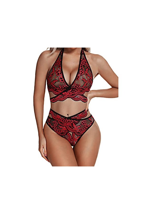sous-Vetements Femme Sexy Ensemble Soutien Gorge et String Erotique Vêtements De Nuit Ensemble Lingerie Sexy Ensemble Dentell