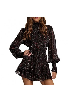 liaddkv Robe sexy pour femme - Robe dété sexy - Longueur genou - Style bohème - Robe large pour femme - Motif feuilles - Fle