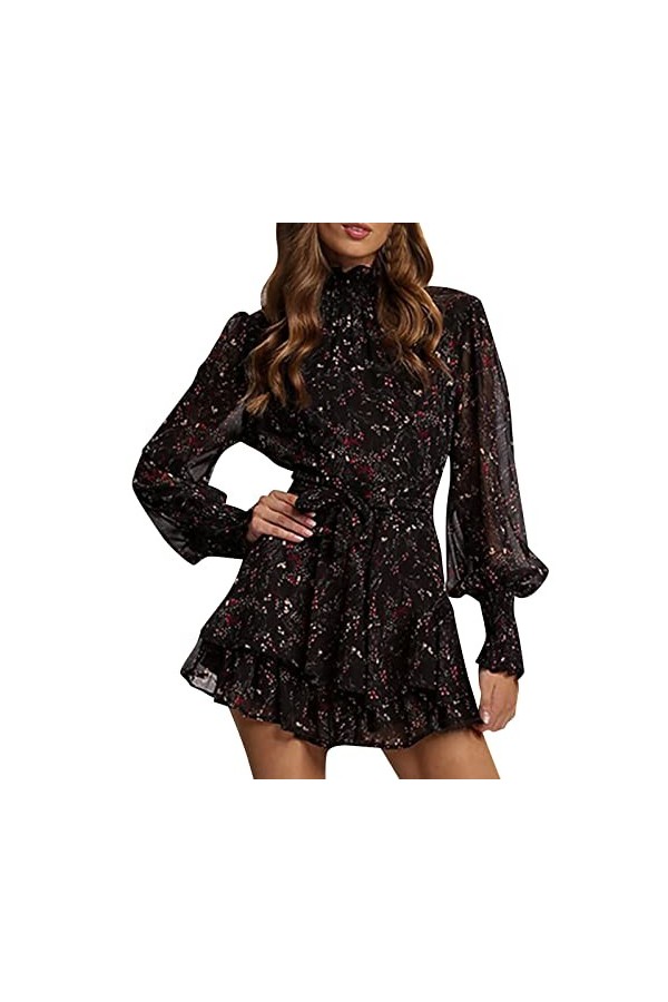 liaddkv Robe sexy pour femme - Robe dété sexy - Longueur genou - Style bohème - Robe large pour femme - Motif feuilles - Fle