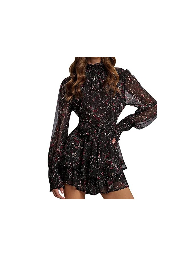 liaddkv Robe sexy pour femme - Robe dété sexy - Longueur genou - Style bohème - Robe large pour femme - Motif feuilles - Fle