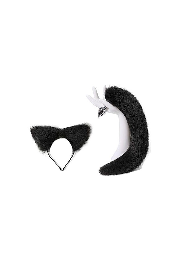 NICEYEA Costume de queue de renard en peluche - Oreilles de chat et bouchons doreilles de renard - Bandeau oreilles de renar