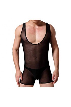 Sous-vêtements Sexy pour hommes Boxer slips maille respirant Sexy chemises hommes vêtements de nuit à manches longues voir à 
