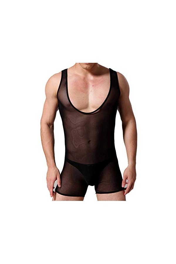 Sous-vêtements Sexy pour hommes Boxer slips maille respirant Sexy chemises hommes vêtements de nuit à manches longues voir à 