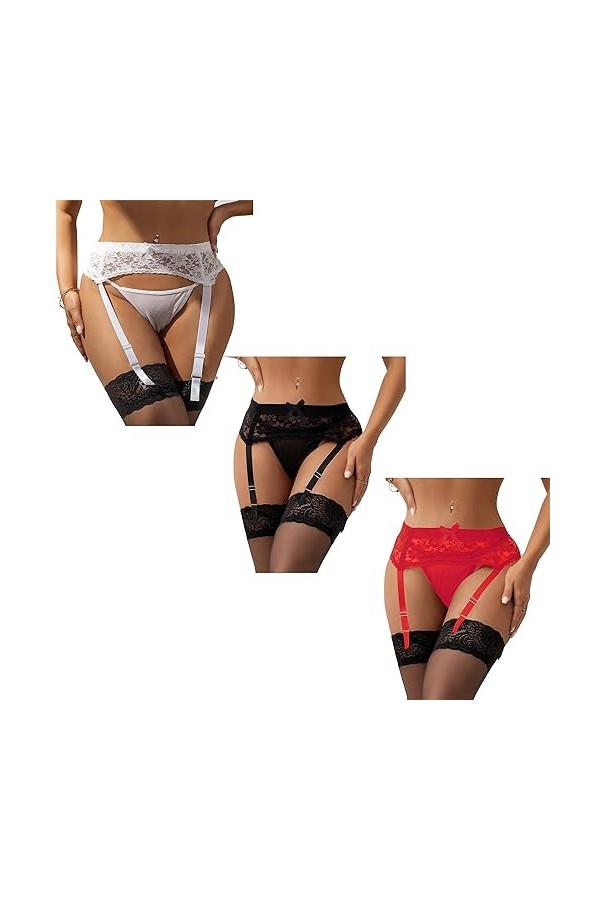 Yummy Bee - Porte-Jarretelles en Dentelle Mince Lingerie Grande Taille 36-56 Noir, 48 