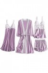 Luckywaqng Lot de 4 robes de nuit en satin et dentelle pour femme - Robe de nuit - Sous-vêtements - Costumes sexy, lilas, S