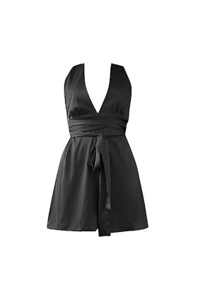 Combinaison femme noire élégante combinaison courte élégante combinaison sexy femme fête ample été nouveau profond V sexy ouv