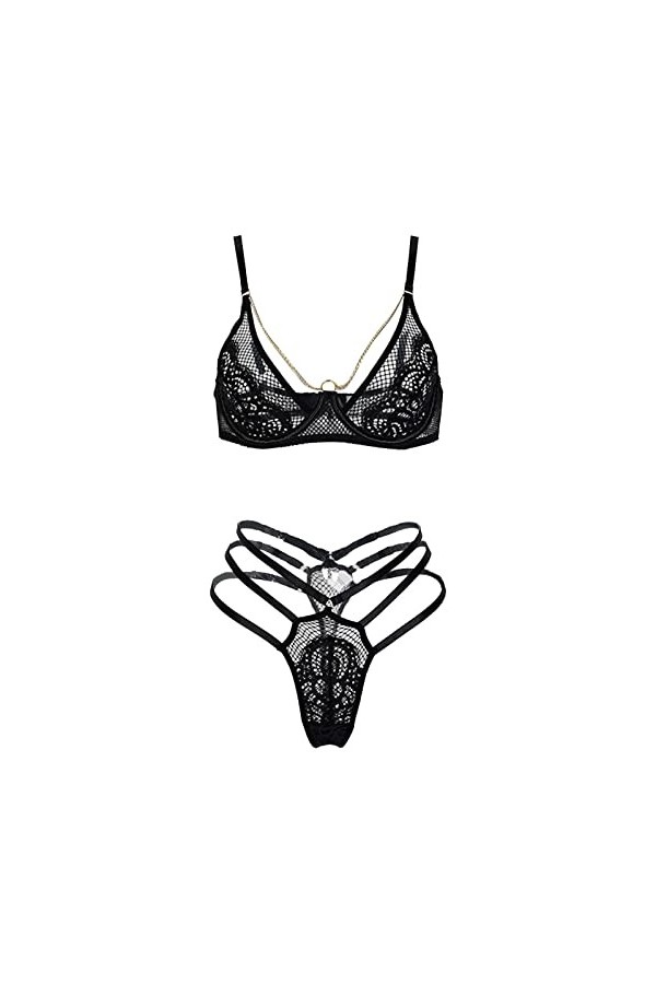 liaddkv Costume de cosplay sexy pour femme - Ensemble lingerie sexy en dentelle à lanières et culotte - Lingerie noir, L 