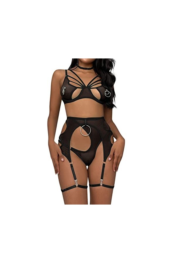 Lingerie Femme Sexy Ensemble Homme Sexy Hot y28.k Femmes Dame Sexy Accessoires en métal avec Cou Suspendu Maille Lingerie Ens