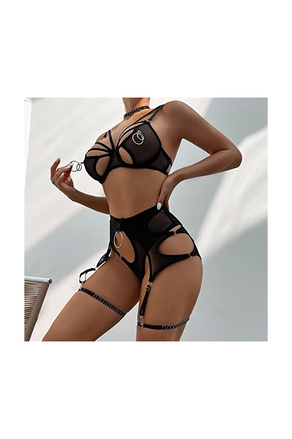Lingerie Femme Sexy Ensemble Homme Sexy Hot y28.k Femmes Dame Sexy Accessoires en métal avec Cou Suspendu Maille Lingerie Ens