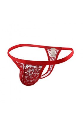 WEITING Hommes Super Sexy sous-Vêtements en Dentelle Glace Soie String Culotte Transparente Hommes T-Back U Convexe Slip Homb