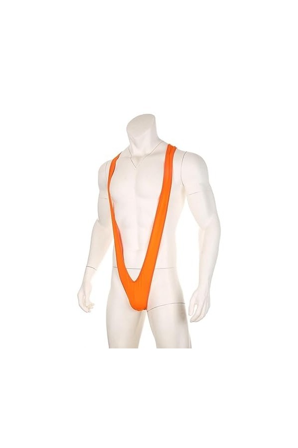 CHOUBAGUAI Combinaison sexy pour homme avec bretelles en V - Lingerie sexy - String - Orange - Taille unique