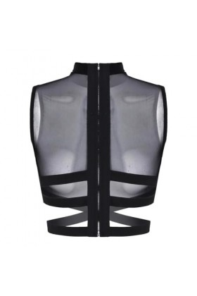 Lingerie Sexy Femme Coquine Hot &nbsp;Débardeur Transparent en Maille avec Fermeture Éclair Au Dos, Noir, M