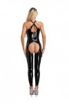 Kaerm Femme Jumpsuit Body Combinaison en Cuir Verni Brillant Métallique Nuisette Sexy Erotique Combinaison Catsuit Lingerie O