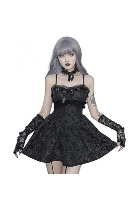 Robe porte-jarretelles en dentelle rose gothique foncé pour femme, Noir , 44