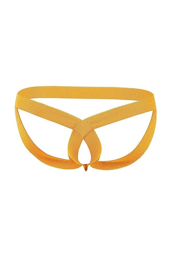 ELizoop Hommes Sexy String String Creux Poche De Gonflement Sous-vêtements Athlétique Taille Basse Slip Sous-vêtements Jaune