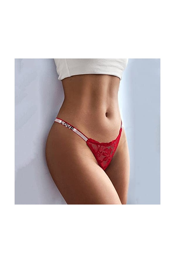 3 PC Femmes Sexy Dentelle Slips évider Culotte Crochet à Lacets Culotte Tongs G String Lingerie sous-vêtements Texte *1-Red,