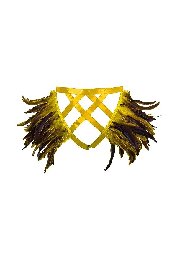 JMMHSS Plus Size Feather harnais garter longes garter High Size bas danse vêtements accessoires pour femme Orange - jaune 