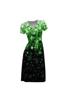 Déguisement Asiatique élégante à Manches Courtes et col Rond pour Femmes Robes New Look Green, M 