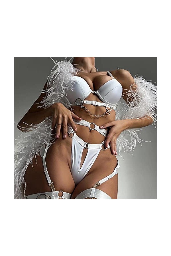 liaddkv Ensemble de lingerie sexy en dentelle, soutien-gorge et culotte, chemise de nuit, lingerie, boucle en métal creux, 5 