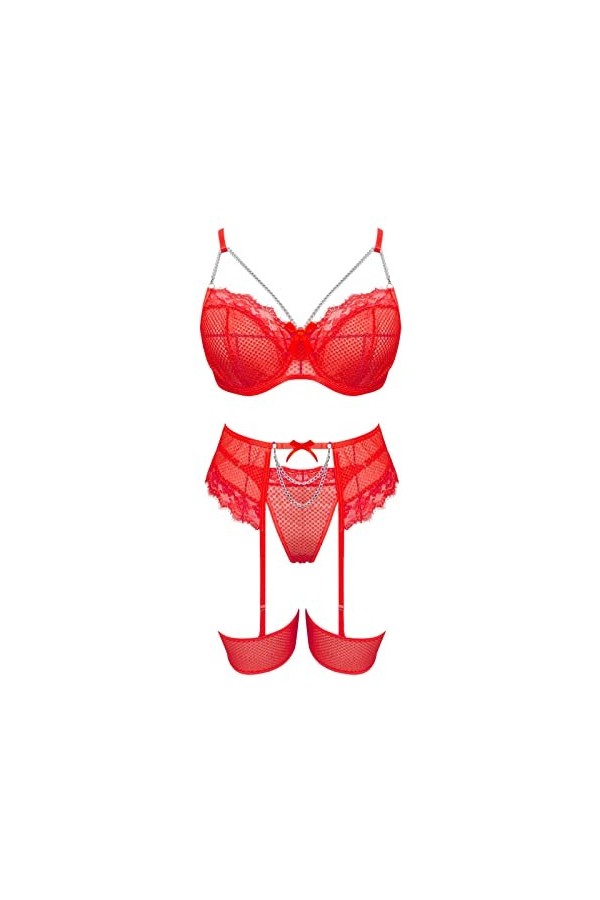 liaddkv Femme Fun Intérieure Sexy Private Dentelle Creuse Sangle Transparente Amusement Ensemble Trois Pièces Robes en Maille