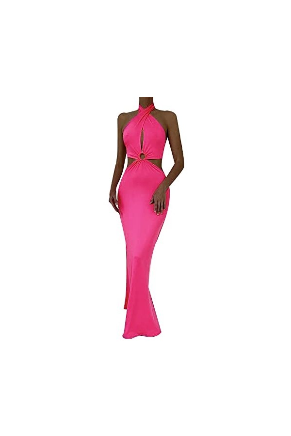 Mini Jupe Courte Sexy Transparente Rouge avec Sangle à Nouer Robe Longue Moulante Hot Pink, L 
