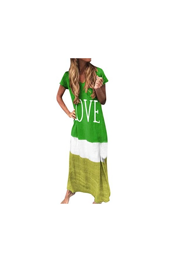 Jupe en Cuir Rouge Maxi Dress Block Daily Women V Tie-TEED Neck Sleeve Taille Robe pour Femmes Robe De Poupée Chère Green, X