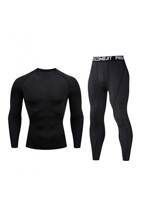 Mymyguoe Sous-vêtements thermiques pour homme - Survêtement de compression - 2 pièces - Chaud et doux - Vêtement fonctionnel 