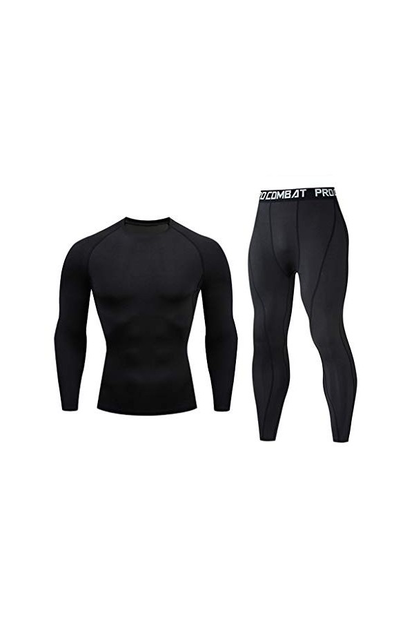 Mymyguoe Sous-vêtements thermiques pour homme - Survêtement de compression - 2 pièces - Chaud et doux - Vêtement fonctionnel 