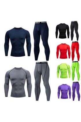 Mymyguoe Sous-vêtements thermiques pour homme - Survêtement de compression - 2 pièces - Chaud et doux - Vêtement fonctionnel 