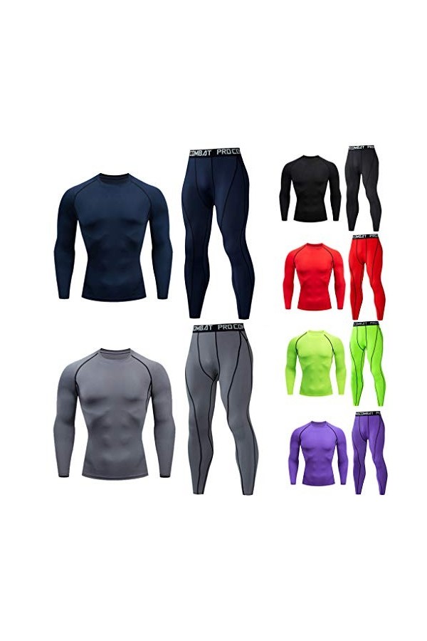 Mymyguoe Sous-vêtements thermiques pour homme - Survêtement de compression - 2 pièces - Chaud et doux - Vêtement fonctionnel 