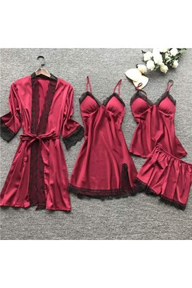 Luckywaqng Lingerie sexy en dentelle et soie - Pour femme - Noir, rouge, XXXXL