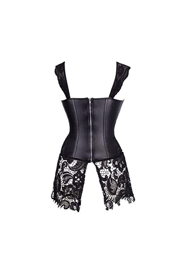 CUTeFiorino Sexy Lingerie Sexy Femme Sous-Vêtements Sans Manches Dos Nu Dentelle Courte Corset Lingerie avec Chaînes, Noir , 