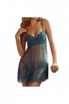 WEITING Pyjama Sexy Chemise de Nuit en V Profond Femme Lingerie Sexy Pyjama Fantaisie Dentelle Pyjama sans Manches Mini Robe 