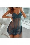 WEITING Pyjama Sexy Chemise de Nuit en V Profond Femme Lingerie Sexy Pyjama Fantaisie Dentelle Pyjama sans Manches Mini Robe 