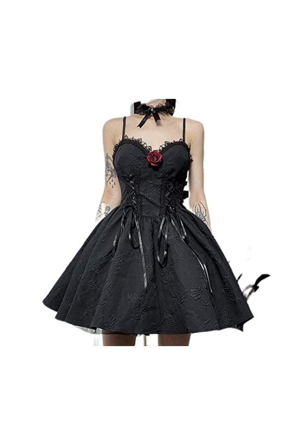 Gothique Mesh Voir à Travers Sexy A-Ligne Robes Halloween Grunge Jacquard Dentelle Ourlet Partywear Lolita Mignon Femmes Robe
