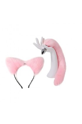 NICEYEA Costume de queue de renard en peluche - Oreilles de chat et bouchons doreilles de renard - Bandeau oreilles de renar