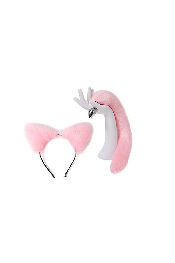 NICEYEA Costume de queue de renard en peluche - Oreilles de chat et bouchons doreilles de renard - Bandeau oreilles de renar