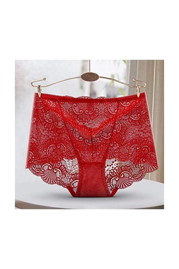 Nouvelle culotte en dentelle sans couture dames coton entrejambe culotte féminine femme dentelle culotte *3-rouge_XL60-72.5kg