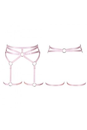 BBOHSS Femmes Harnais de Corps Punk Porte-Jarretelles Ceinture Lingerie Cuisse Bas Gothique Carnaval Accessoires 1 Rose 