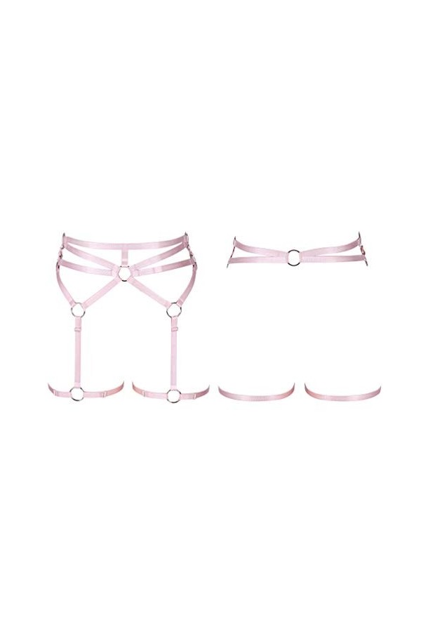 BBOHSS Femmes Harnais de Corps Punk Porte-Jarretelles Ceinture Lingerie Cuisse Bas Gothique Carnaval Accessoires 1 Rose 
