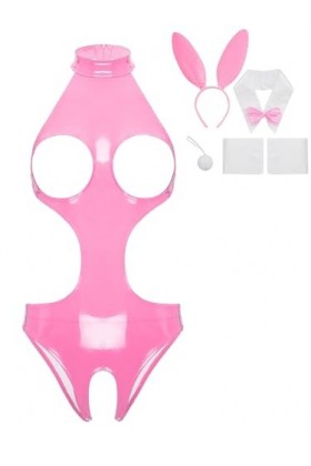 JEATHA Costume De Lapin Sexy Femme Bodysuit Sexy Ouvert Poitrine Catsuit Similicuir Sans Manches Ensemble Lingerie Séduction 