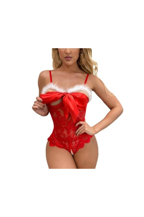 Fulidngzg Sous-vêtements sexy pour femme pour sexe en dentelle Teddy Bodysuit Lingerie Sexy Rouge Lingerie de Noël Lingerie é