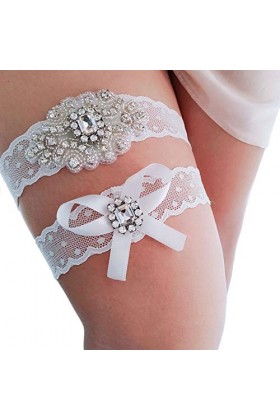 ENUDKON Jarretière de mariée en Cristal et Perles, jarretière de mariée Vintage en Strass, Ensemble de Jarretelles de Mariage