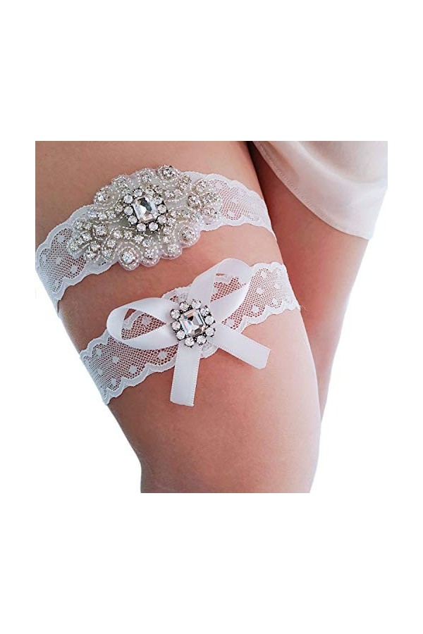 ENUDKON Jarretière de mariée en Cristal et Perles, jarretière de mariée Vintage en Strass, Ensemble de Jarretelles de Mariage