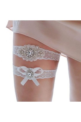 ENUDKON Jarretière de mariée en Cristal et Perles, jarretière de mariée Vintage en Strass, Ensemble de Jarretelles de Mariage