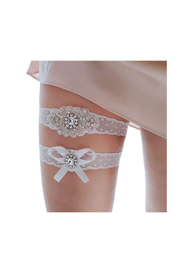 ENUDKON Jarretière de mariée en Cristal et Perles, jarretière de mariée Vintage en Strass, Ensemble de Jarretelles de Mariage