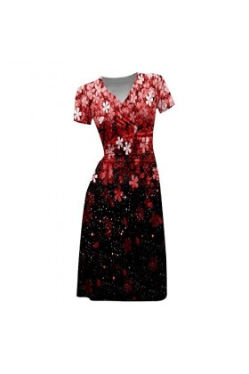 Déguisement Asiatique élégante à Manches Courtes et col Rond pour Femmes Robes New Look Red, L 